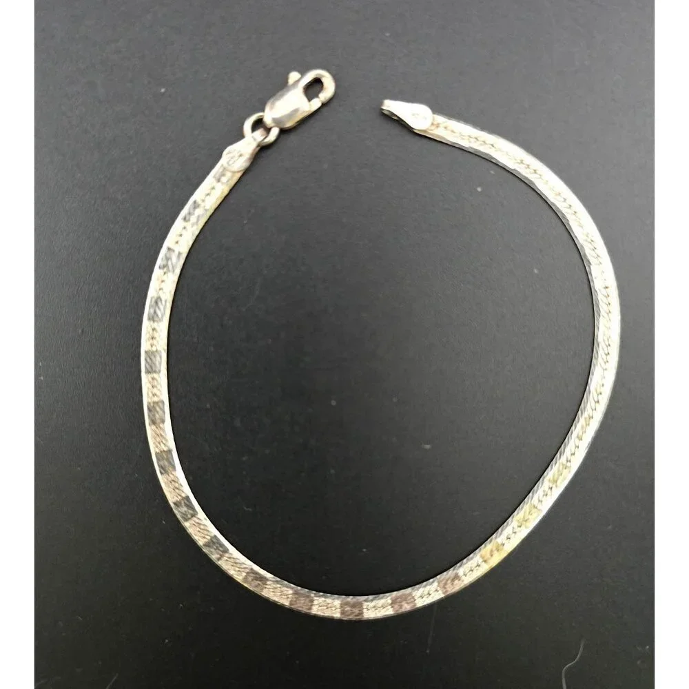 Vior 925 Sterling Silver Vntg Snake Chain Bracelet With Lobster Clasp Italy - Picture 2 of 10